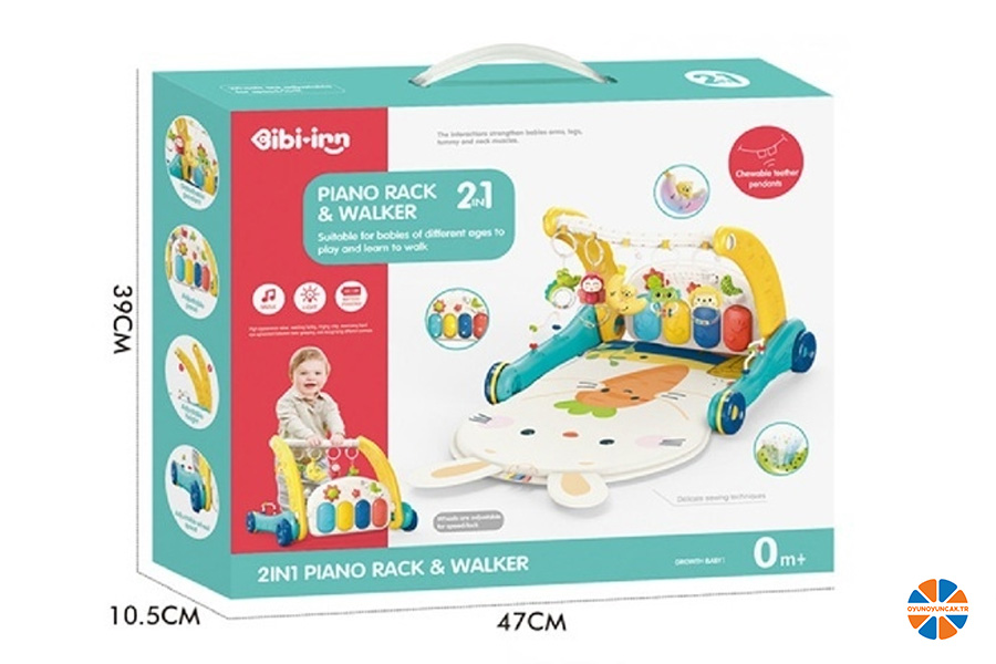 oyunoyuncak.tr - VARDEM PİYANOLU 2 İN 1 BEBEK YÜRÜTECİ VE TAVŞAN DESENLİ MAVİ OYUN HALISI